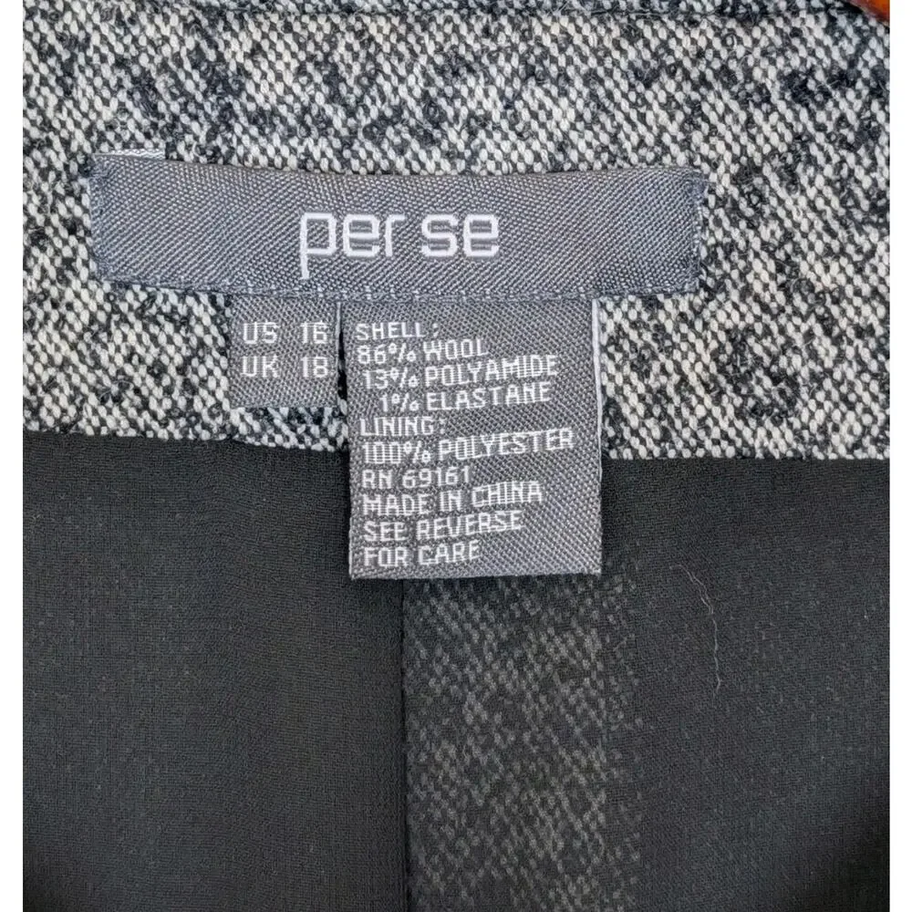 Per Se Women's Gray Black Wool Blend Tweed 2 Piece Skirt Suit Size US 16 UK 18 - Picture 3 of 16